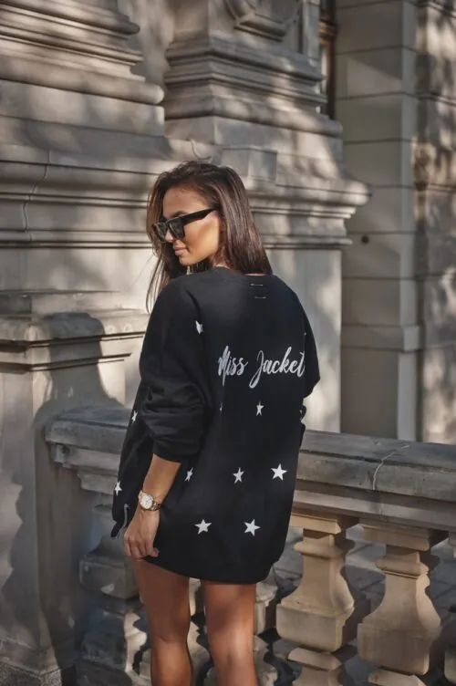 CZARNA BLUZA GWIAZDKI OVERSIZE