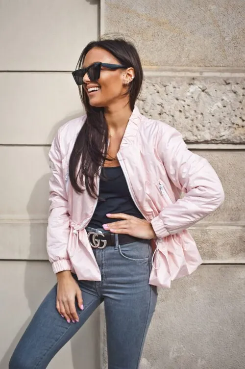 RÓŻOWA KURTKA NYLON Z FALBANKĄ