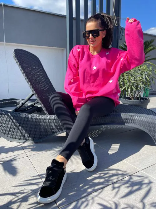 Bluza OVERSIZE w gwiazdki fuksja