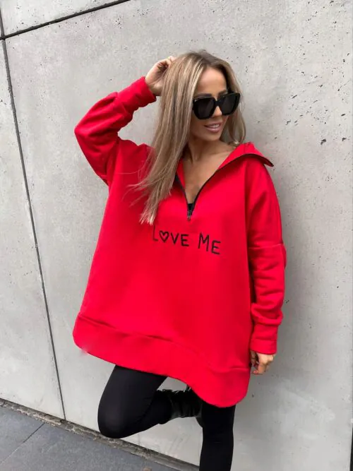 CZERWONA BLUZA OVERSIZE LOVE ME